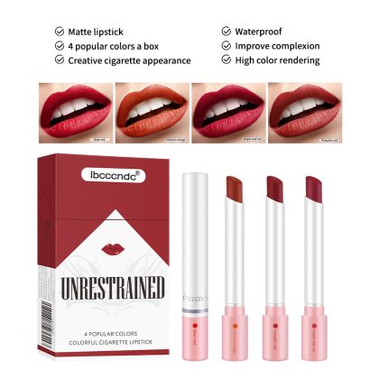 ibcccndc香烟烟盒口红4支 丝绒烟管哑光口红 口紅套裝