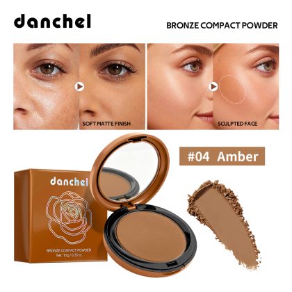 danchel 跨境新品古铜色粉饼内置镜子与粉扑粉底妆感轻薄自然