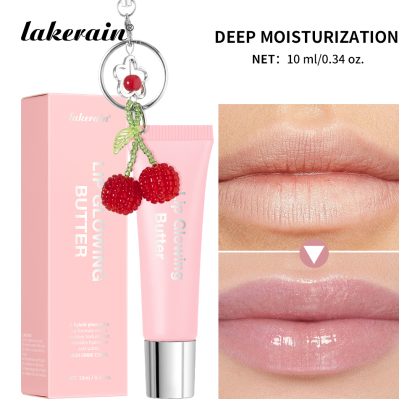 lakerain跨境热卖Lip Glowing Butter唇彩黄油润唇膏持久保湿丰唇膏(加挂饰白绳樱桃)