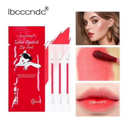 ibcccndc 3支装棉签唇彩 一次性不易沾杯染唇液哑光棉签口红