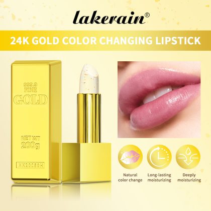 lakerain跨境专供金箔变色口红 銮金温变唇膏透明变色滋润保湿口红